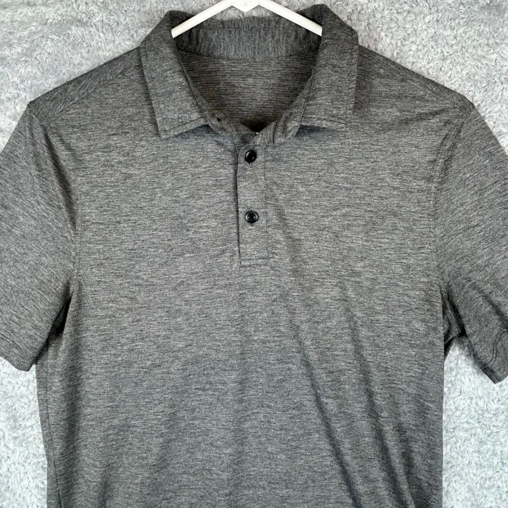 Lululemon Mens Short Sleeve Polo Shirt Heathered Charcoal Grey Activewear Golf